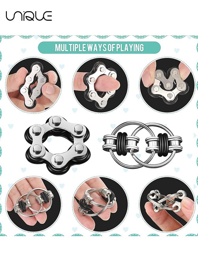 Unique 2 Pcs Bike Chain Fidget Toys Set, Six Roller Chain & Key Flippy Chain for ADHD, ADD, Autism, Anxiety Relief for Adults and Teens(Black) - Image 3