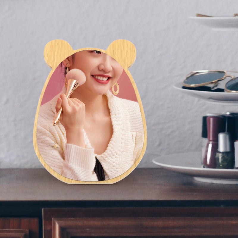 💄 مرآة طاولة للمكياج 2 قطعة للغرفة نسائية بني فاتح تصميم بسيط وزخرفة عملية - Image 3