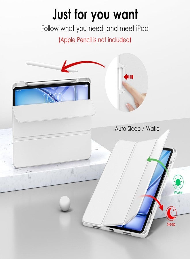 DTTO for iPad Air 13 Inch Case M3/M2 2025/2024, iPad Pro 12.9 Inch Case (6th/ 5th/ 4th/ 3rd Gen), Smart Slim Trifold Stand Soft Cover with Pencil Holder for iPad Air 13", White - Image 3