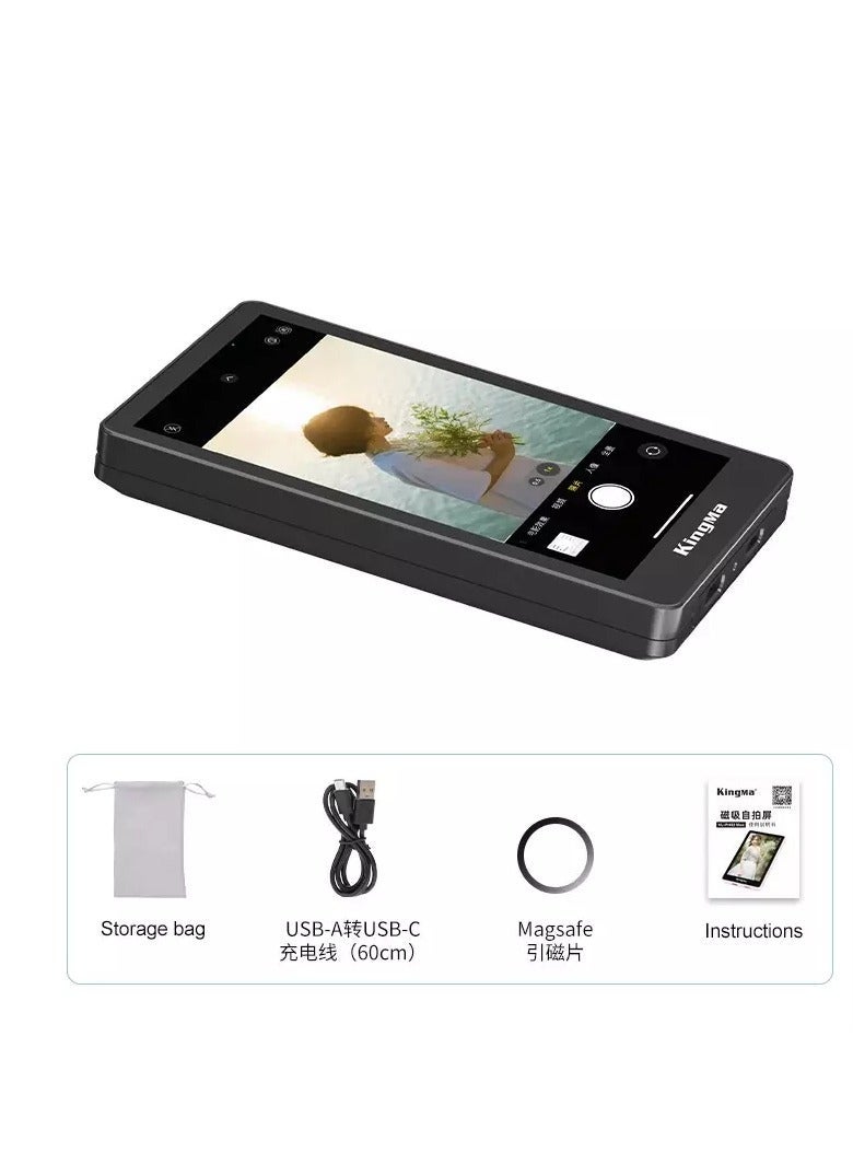 كينج ما King Ma Magnetic Phone Vlog Selfie Monitor Screen, Real-Time Back Camera Sync, Bluetooth Control, Wired & Wireless Connection for iPhone, Vlogging, Live Streaming & TikTok (Black) - Image 3