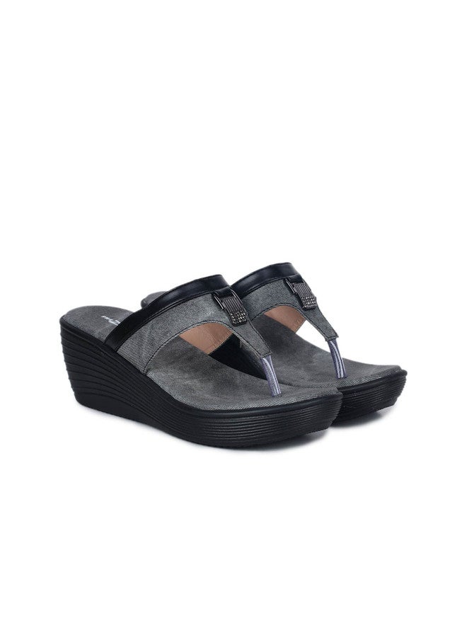 She Zone صنادل شوزون السوداء ذات الكعب العريض للنساء - Image 2