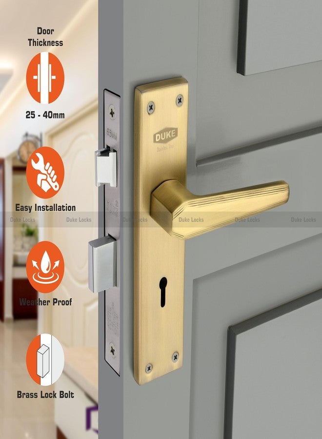 دوق طقم مقابض نقر من ديوك مع قفل | جسم مزلاج نحاسي | مقابض فاخرة | MH-1017 BA KY | نحاس عتيق | مقاوم للعوامل الجوية | سمك 25-40 مم | سهل التركيب - Image 2