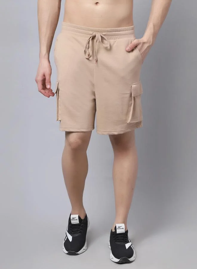 Styli Men Beige Cargo Shorts with Drawstring By Door74
