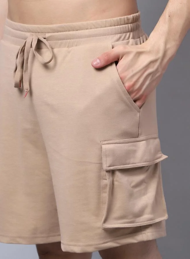 Styli Men Beige Cargo Shorts with Drawstring By Door74