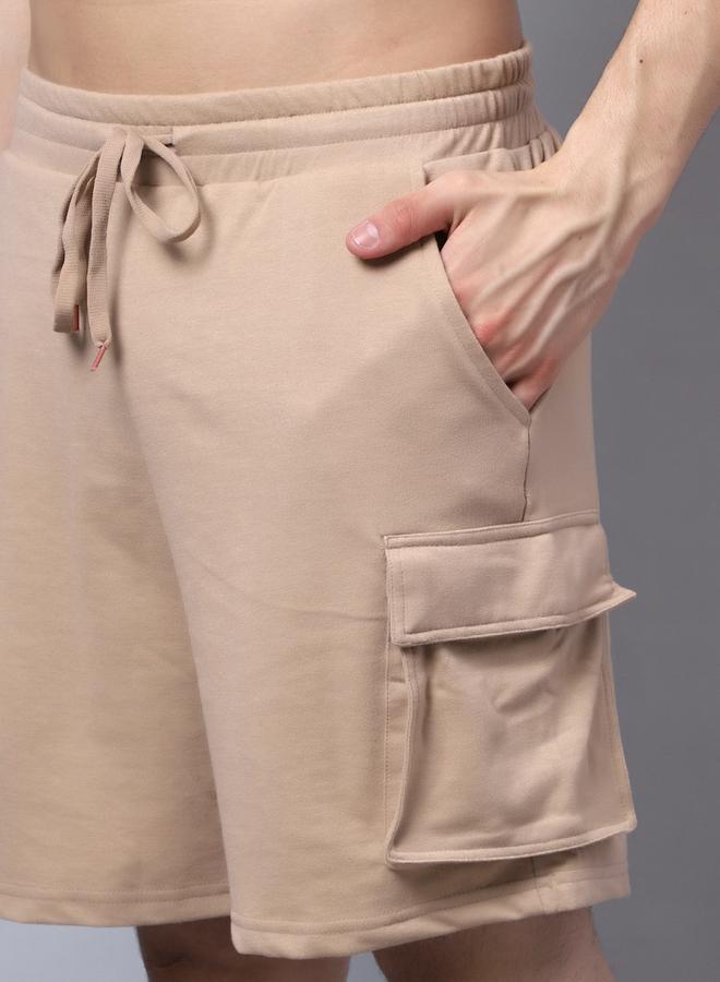 Take Two Men Beige Cargo Shorts with Drawstring By Door74 - Image 1