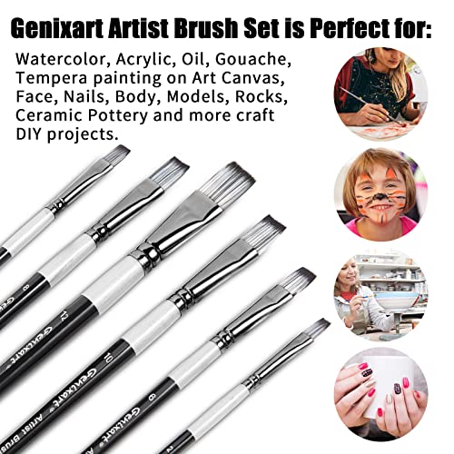 Genixart 24 Pcs Paint Brush Set, Artist Paintbrushes for Acrylic Oil Watercolor Painting, Premium Nylon Hair Art Paint Brushes 4 Type of Shapes in Different Sizes Assorted - Image 2