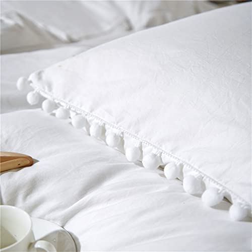 IHOUSTRIY Pom Poms Tassel Duvet Cover Set, Super Soft Lightweight Microfiber, Ball Fringe Pattern Design Boho Bedding Set, Zipper Closure and Ties, 3 PCS - Queen, White - Image 5