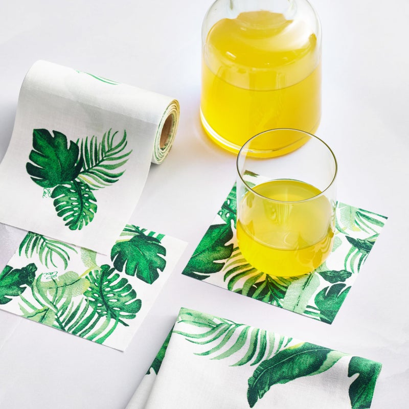 MY DRAP CECI New York X MY DRAP Tropical Palm Cotton Cocktail Napkin, Single-use or Reusable (4.5" x 4.5" - 50 Units per Roll) - Image 1