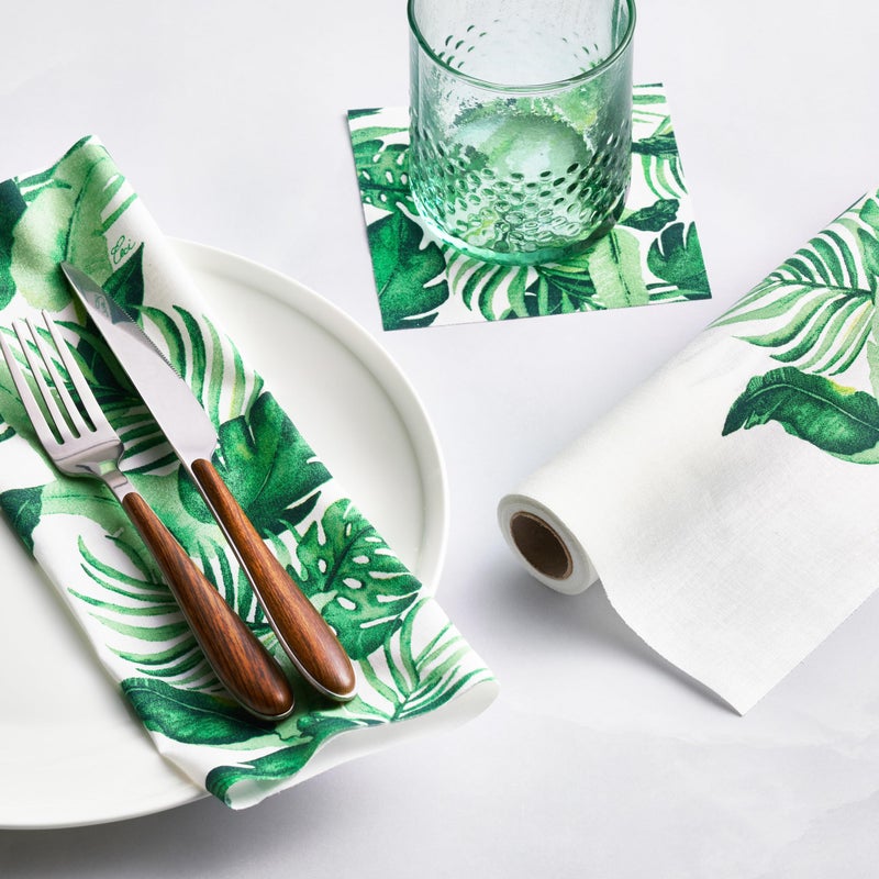 MY DRAP CECI New York X MY DRAP Tropical Palm Cotton Cocktail Napkin, Single-use or Reusable (4.5" x 4.5" - 50 Units per Roll) - Image 2
