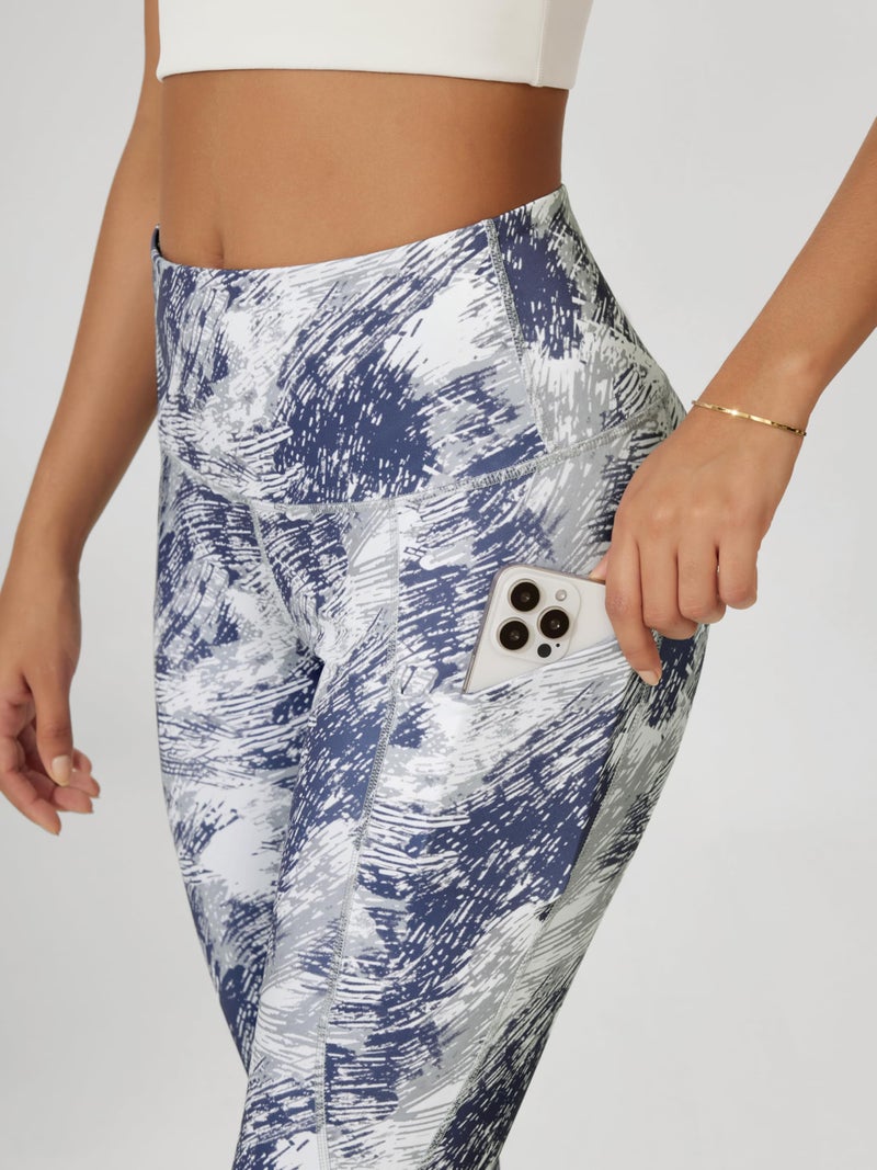 ODODOS Women's High Waisted Full Length Yoga Leggings with Pockets, 28" Inseam Tummy Control Non See Through Workout Athletic Running Yoga Pants, Purple Gray Line, Large - Image 5