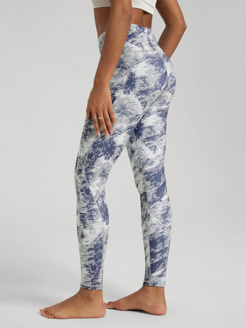 ODODOS Women's High Waisted Full Length Yoga Leggings with Pockets, 28" Inseam Tummy Control Non See Through Workout Athletic Running Yoga Pants, Purple Gray Line, Large - Image 4