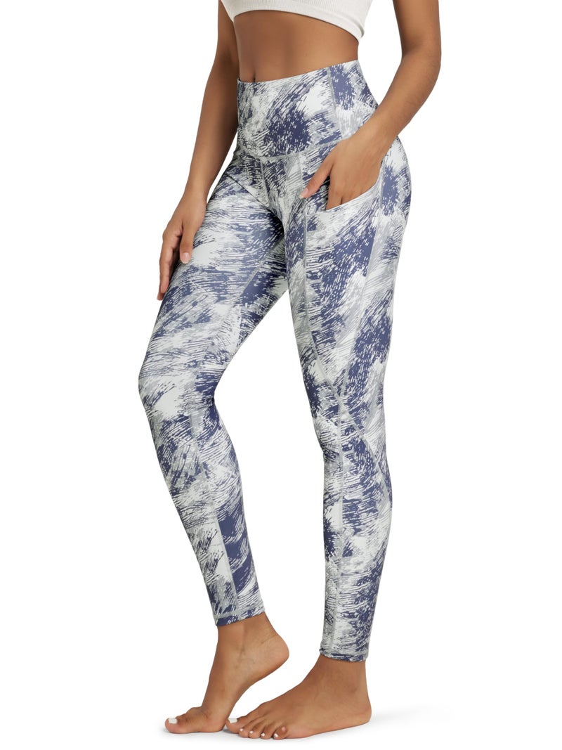 ODODOS Women's High Waisted Full Length Yoga Leggings with Pockets, 28" Inseam Tummy Control Non See Through Workout Athletic Running Yoga Pants, Purple Gray Line, Large - Image 1