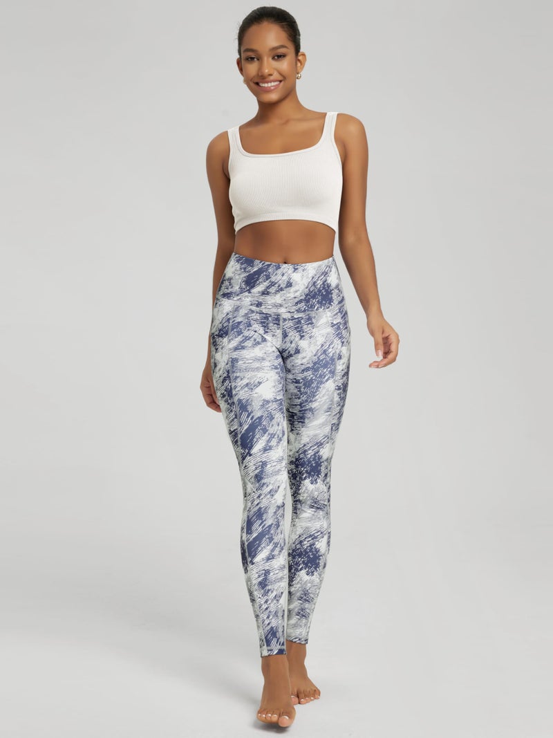 ODODOS Women's High Waisted Full Length Yoga Leggings with Pockets, 28" Inseam Tummy Control Non See Through Workout Athletic Running Yoga Pants, Purple Gray Line, Large - Image 3