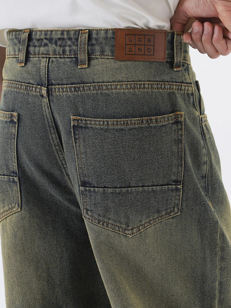 Urbano Fashion  Urbano Fashion Men's Light Blue Loose Baggy Fit Heavy Washed Jeans Non-Stretchable for Men | Best Price UAE