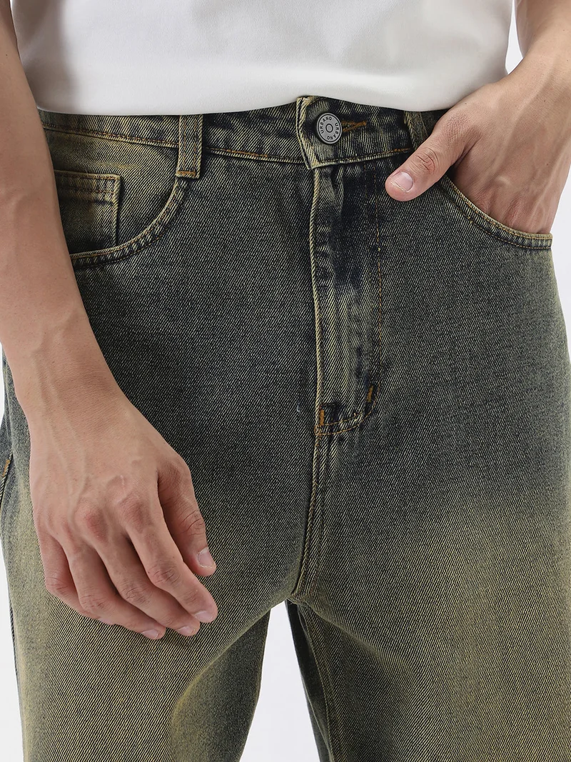 Urbano Fashion  Urbano Fashion Men's Light Blue Loose Baggy Fit Heavy Washed Jeans Non-Stretchable for Men | Best Price UAE