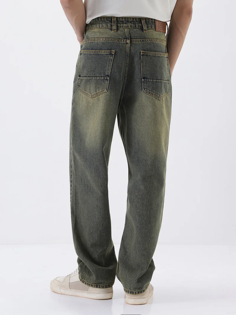 Urbano Fashion  Urbano Fashion Men's Light Blue Loose Baggy Fit Heavy Washed Jeans Non-Stretchable for Men | Best Price UAE