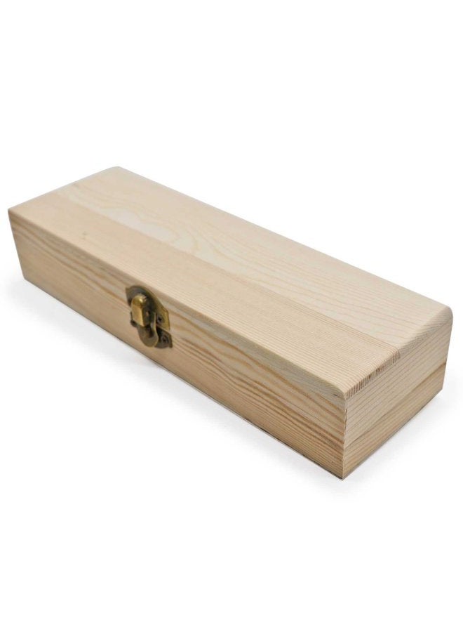 AVESON Plain Unfinished Wood Pencil Box, Unpainted Rectangle DIY Artist Tool and Brush Storage Box Case with Locking Clasp, Small - Image 1