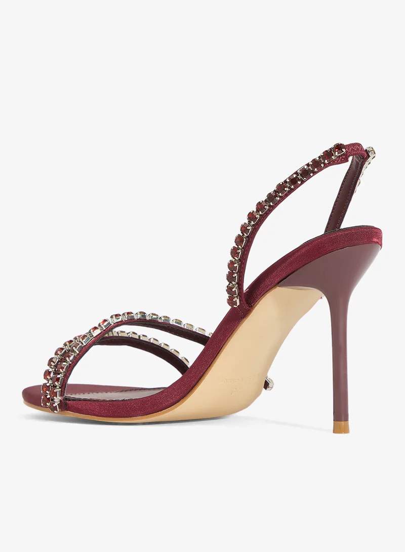 Raid BURGUNDY SATIN Alba Embellished strappy Heeled Sandals for Women | Best Price UAE
