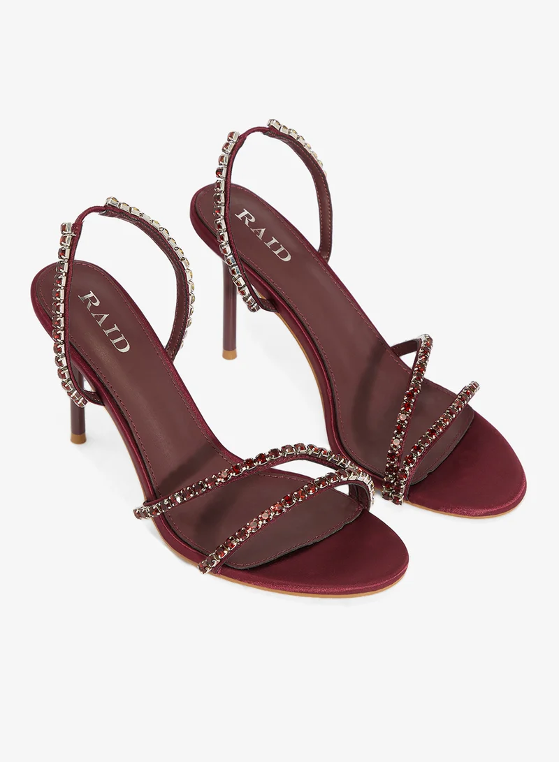 Raid BURGUNDY SATIN Alba Embellished strappy Heeled Sandals for Women | Best Price UAE