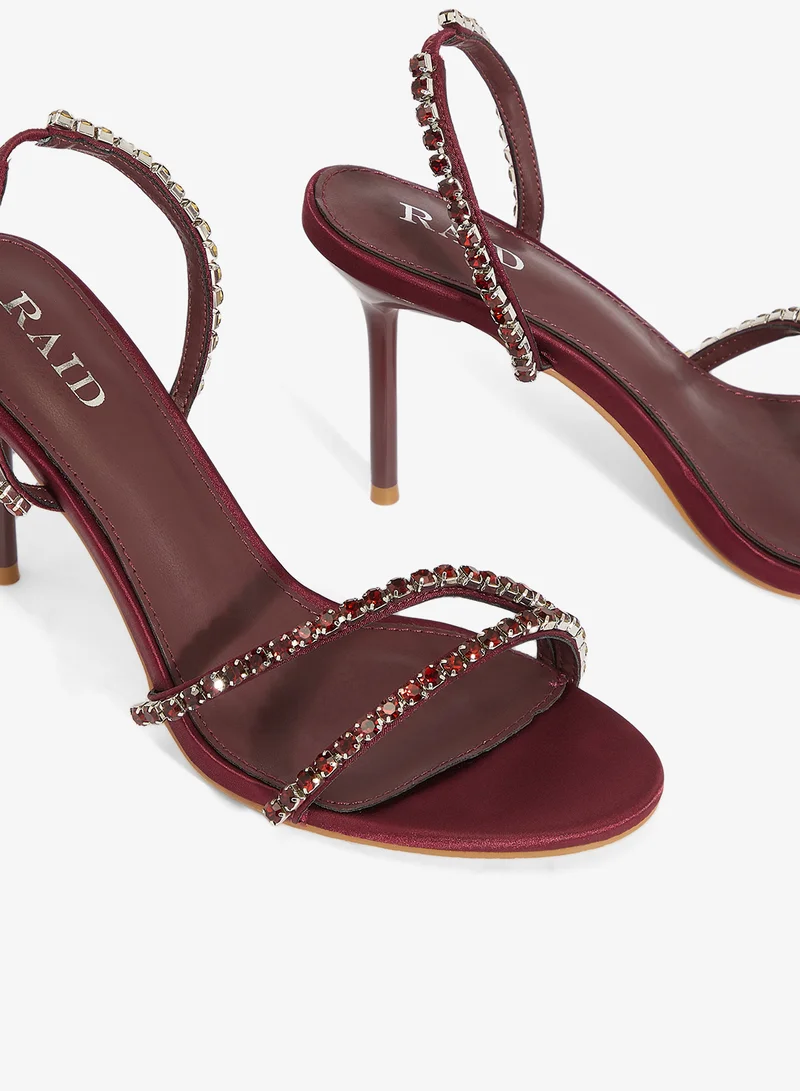 Raid BURGUNDY SATIN Alba Embellished strappy Heeled Sandals for Women | Best Price UAE