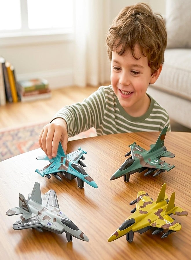 VGRASSP Pull Back Action Mini Die Cast Military Fighter Set of 4 Jet Toys for Kids - Alloy Metal Camo Print Pretend Play Army Aircraft Models Gift Set - Color As Per Stock - Image 2