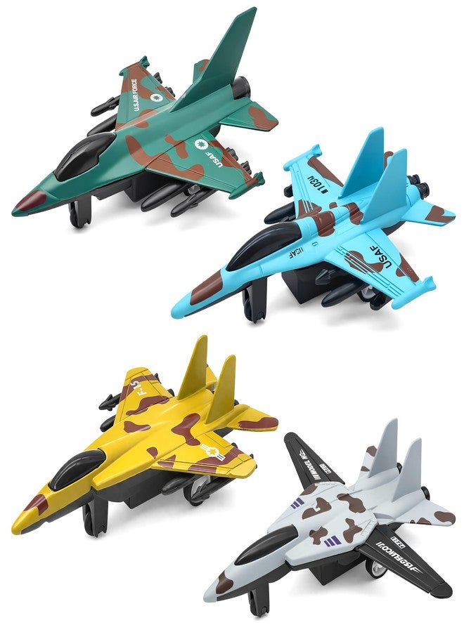 VGRASSP Pull Back Action Mini Die Cast Military Fighter Set of 4 Jet Toys for Kids - Alloy Metal Camo Print Pretend Play Army Aircraft Models Gift Set - Color As Per Stock - Image 1