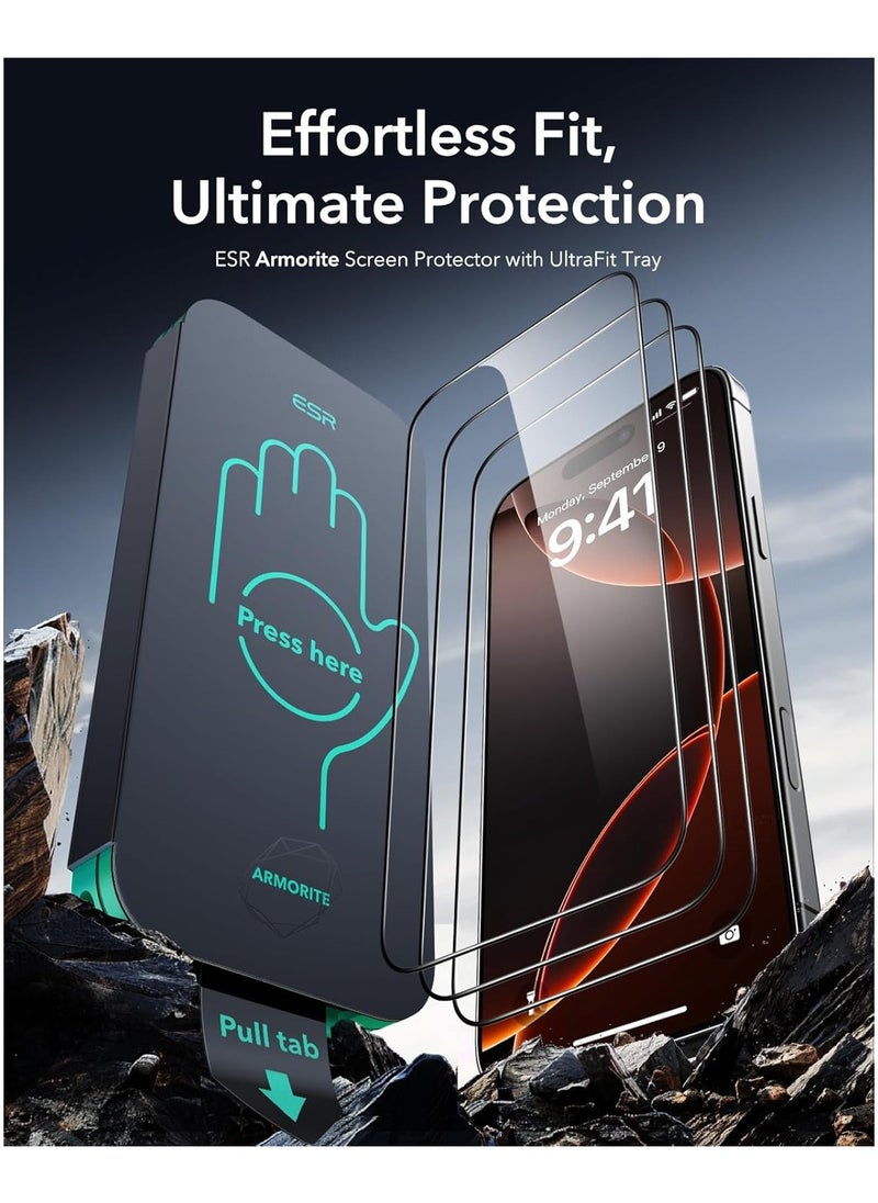 ESR - ESR 3 Packs 9H+ Tempered Glass Screen Protector for iPhone 16 Pro, Bubble- and Dust-Free, iPhone Tempered Glass, Highest Grade Shatterproof Protection, Durable with Updated Easy Installation Tool - Image 1