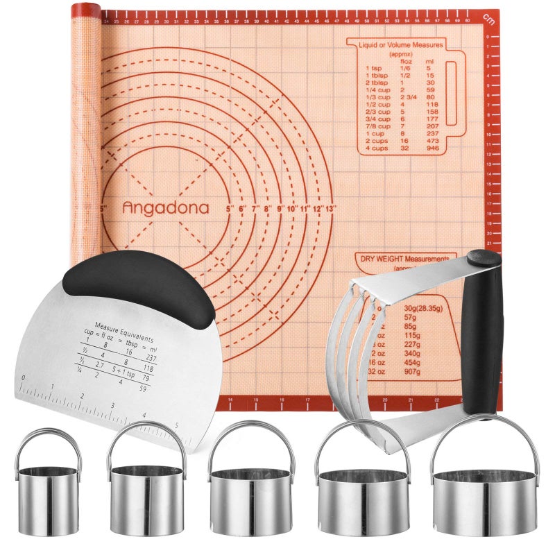 Angadona Biscuit CutterPastry Cutter Bench Scraper Silicone Pastry Dough Baking Mat Set Baking Tools and Accessories Kit 