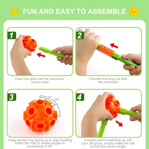 spring flower Fort Building Kit for KidsSTEM Construction Toys Educational Gift for 3 4 5 6 7 8 9 10 11 12 Years Old Boys and GirlsUltimate Creative Set for Indoor  Outdoors Activity140 PcsOrange - Image 5