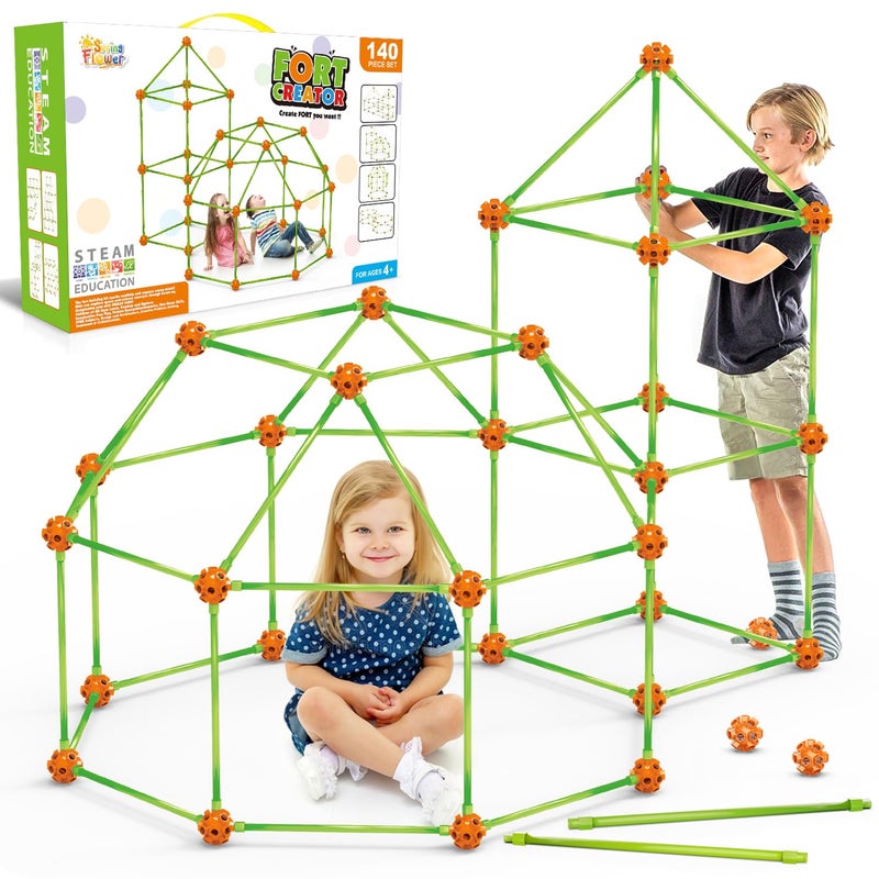 spring flower Fort Building Kit for KidsSTEM Construction Toys Educational Gift for 3 4 5 6 7 8 9 10 11 12 Years Old Boys and GirlsUltimate Creative Set for Indoor  Outdoors Activity140 PcsOrange - Image 3