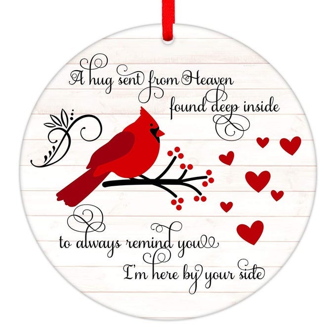 RED CARDINAL CHRISTMAS ORNAMENTS 3 CHRISTMAS IN HEAVEN IN MEMORY OF LOVED ONE XMAS ORNAMENTS DECORATIONS MEMORIAL GIFTS FOR LOSS