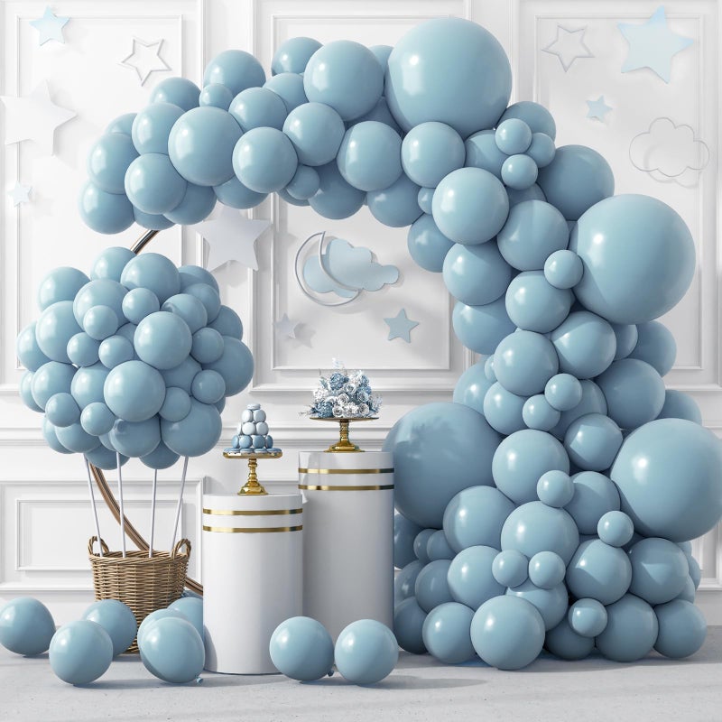 RUBFAC 129pcs Dusty Blue Balloons Different Sizes 18 12 10 5 Inch Latex Haze Blue Balloon Garland Arch for Party Decoration Birthday Wedding Engagements Anniversary Baby Shower Party Supplies - Image 2