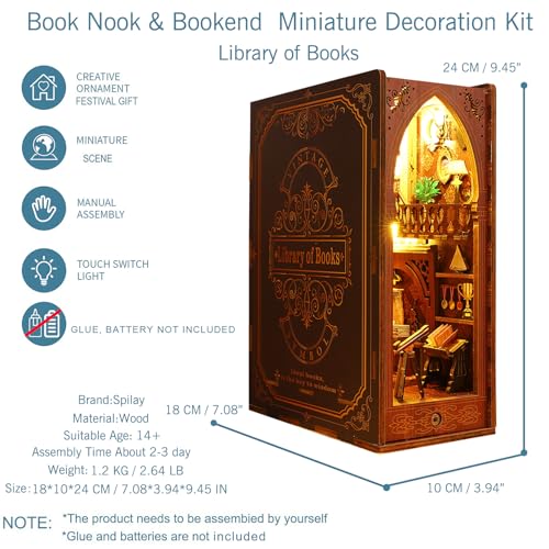 Spilay DIY Dollhouse Miniature Book Nook Assemble Kit,3D Wooden Puzzle Bookshelf Insert Decor with Sensor Light Music Box, Bookends Model Build-Creativity Kit for Adults Women Birthday Gift (SL06) - Image 4