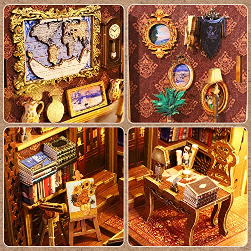 Spilay DIY Dollhouse Miniature Book Nook Assemble Kit,3D Wooden Puzzle Bookshelf Insert Decor with Sensor Light Music Box, Bookends Model Build-Creativity Kit for Adults Women Birthday Gift (SL06) - Image 5