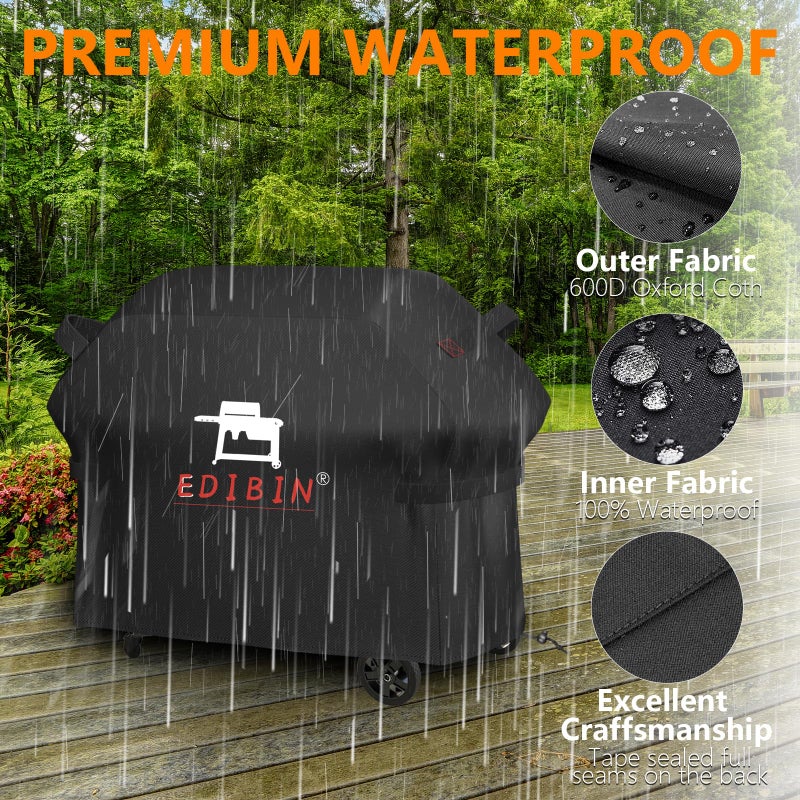 EDIBIN Grill Cover for Traeger Woodridge Pro Grill & Woodridge Elite Grill, BAC776 for Traeger TFB97JLH TFC97XLH Full Length Cover 600D Heavy Duty Waterproof,67" L x 27" W x 46" H - Image 3