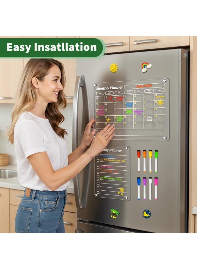 FINDMAG Acrylic Magnetic Dry Erase Board for Fridge, Magnetic Calendar for Refrigerator, Shopping List for Fridge, Clear Notepad Note Chore Chart for Adults with 8 Colors Markers, 16"x12" - Image 3