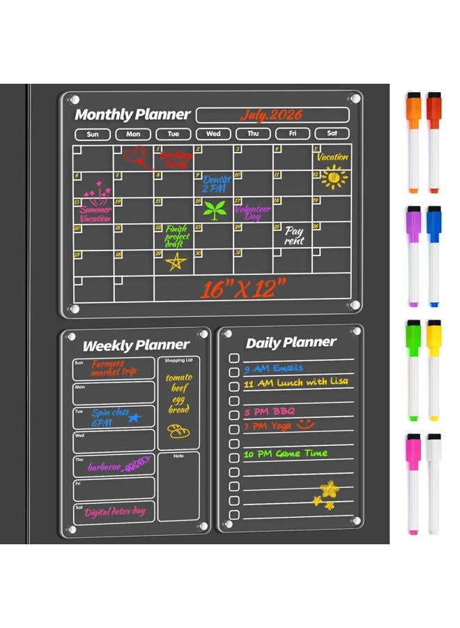 FINDMAG Acrylic Magnetic Dry Erase Board for Fridge, Magnetic Calendar for Refrigerator, Shopping List for Fridge, Clear Notepad Note Chore Chart for Adults with 8 Colors Markers, 16"x12" - Image 1