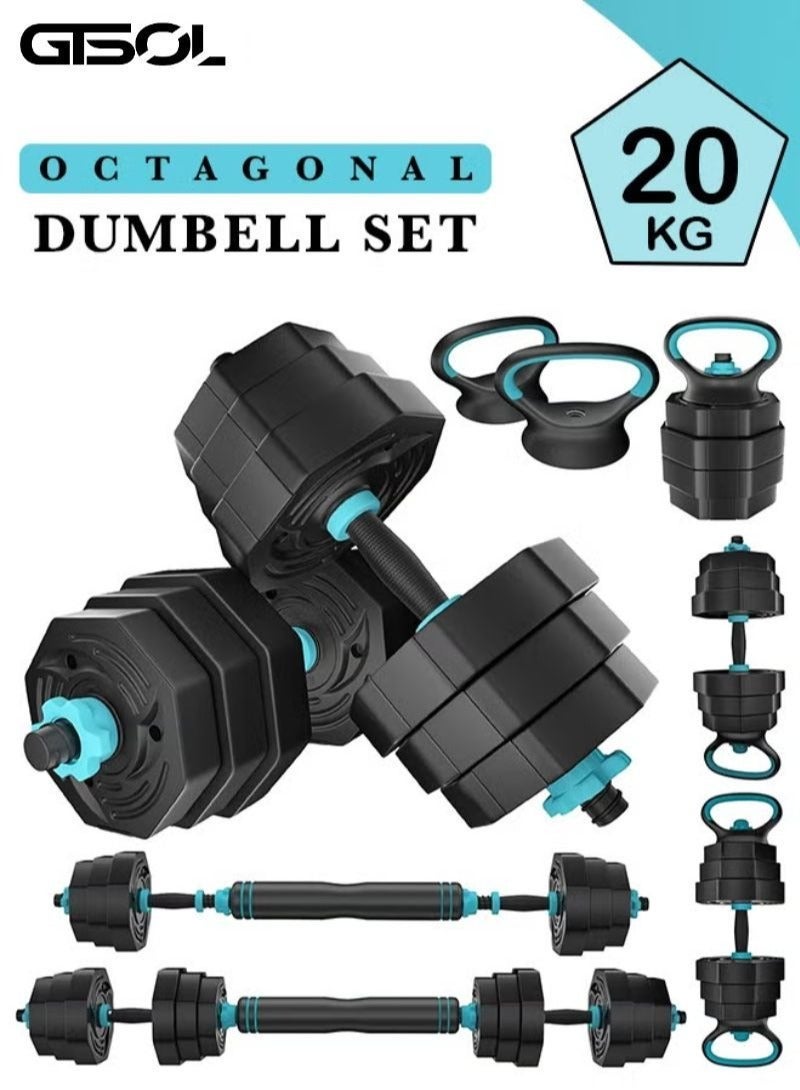 GTSOL Multifunction Fitness 6-in-1 Adjustable Dumbbells Weights Set 20KG | Dumbbell Barbell with Connector Lifting Set | Adjustable Dumbbells | Non-Rolling Octagonal Shape | Includes Barbell | Gym Equipment Great for Home Gym Workout Exercise Strength Training - Image 1