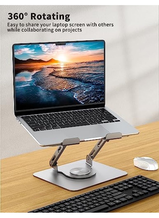 SOUNDANCE Laptop Stand with 360° Rotating Base, Ergonomic Computer Riser for Desk, Adjutable Height Muti-Angle, Foldable Laptop Mount, Stable Metal Holder Support 10-15.6 Notebook PC, Silver Grey - Image 2