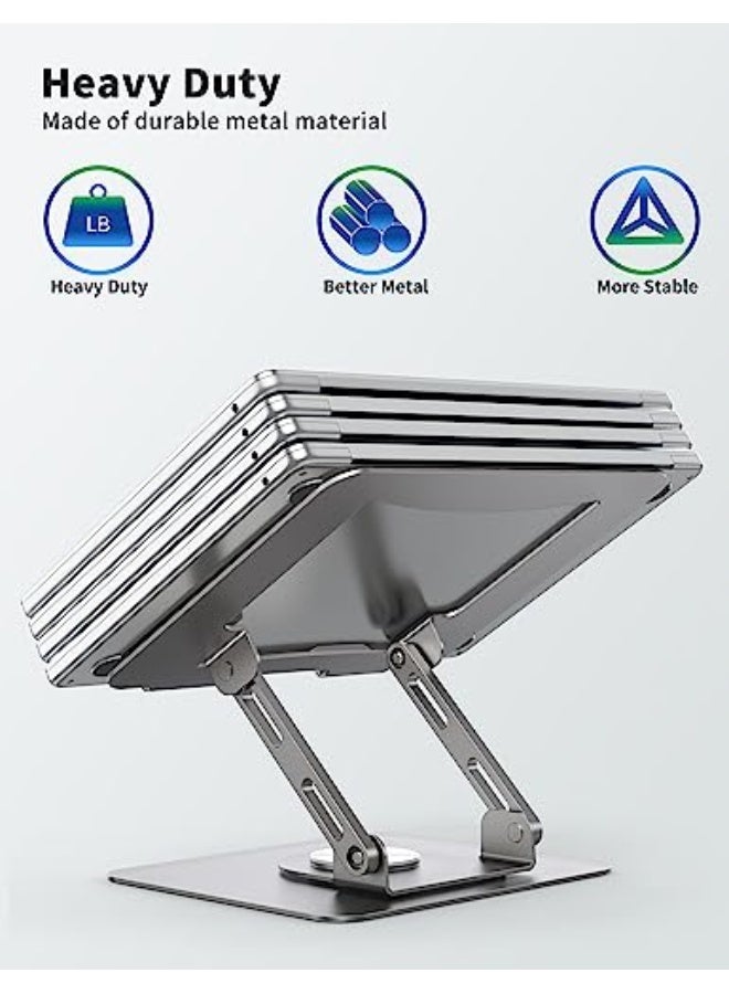 SOUNDANCE Laptop Stand with 360° Rotating Base, Ergonomic Computer Riser for Desk, Adjutable Height Muti-Angle, Foldable Laptop Mount, Stable Metal Holder Support 10-15.6 Notebook PC, Silver Grey - Image 5