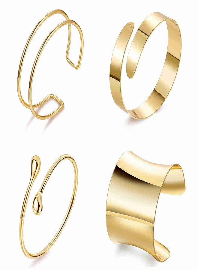 Masedy 4PCS Gold Arm Cuff Bracelets for Women Chunky Open Wrap Cuff Bracelet Set Adjustable Upper Arm Bracelet Bangle Statement Bracelet Minimalist Irregular Armband Coil Swirl Arm Jewelry Gold C - Image 1