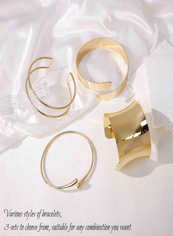 Masedy 4PCS Gold Arm Cuff Bracelets for Women Chunky Open Wrap Cuff Bracelet Set Adjustable Upper Arm Bracelet Bangle Statement Bracelet Minimalist Irregular Armband Coil Swirl Arm Jewelry Gold C - Image 3