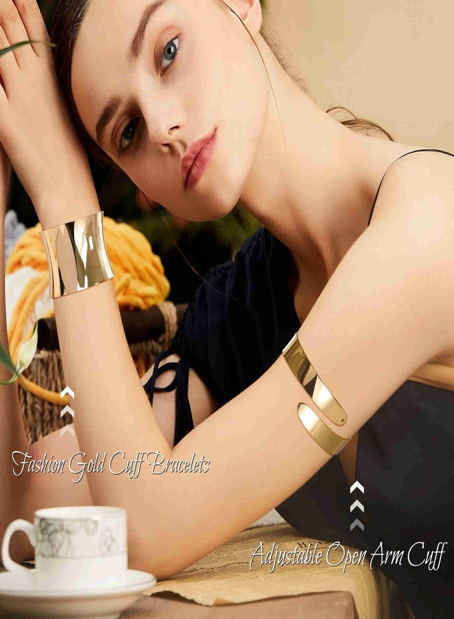 Masedy 4PCS Gold Arm Cuff Bracelets for Women Chunky Open Wrap Cuff Bracelet Set Adjustable Upper Arm Bracelet Bangle Statement Bracelet Minimalist Irregular Armband Coil Swirl Arm Jewelry Gold C - Image 5