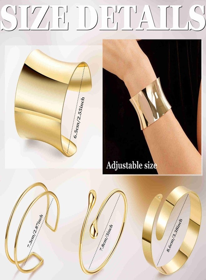 Masedy 4PCS Gold Arm Cuff Bracelets for Women Chunky Open Wrap Cuff Bracelet Set Adjustable Upper Arm Bracelet Bangle Statement Bracelet Minimalist Irregular Armband Coil Swirl Arm Jewelry Gold C - Image 2