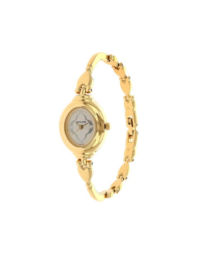 Sonata ساعة أنالوج نسائية 8092YM03 - قرص شامباني، حزام من الفولاذ المقاوم للصدأ بلون ذهبي، حركة كوارتز، مقاومة للماء حتى 3 ATM - Image 2