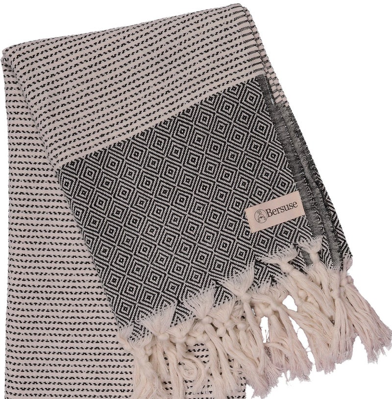 Bersuse 100% Cotton Hierapolis XL Throw Blanket for Couch - 100% Cotton Lightweight Durable Throw Blanket, Big Blanket for Sensitive Skin, Decorative and Versatile - 60x95 Inches, Black - Image 3