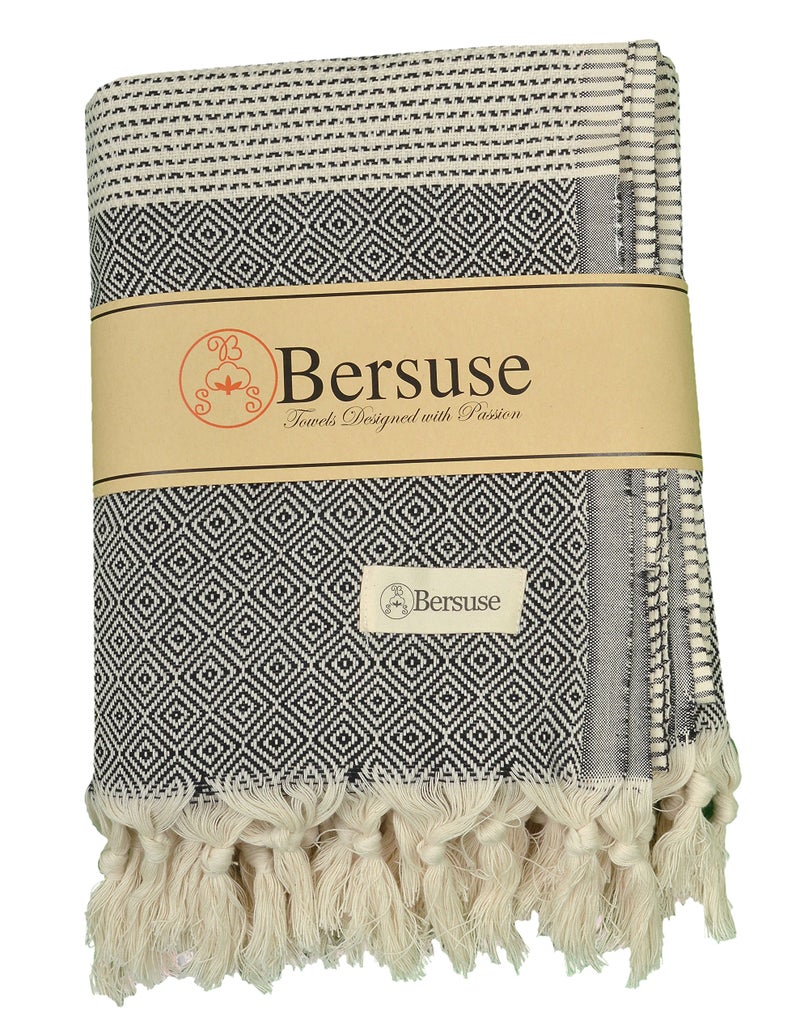 Bersuse 100% Cotton Hierapolis XL Throw Blanket for Couch - 100% Cotton Lightweight Durable Throw Blanket, Big Blanket for Sensitive Skin, Decorative and Versatile - 60x95 Inches, Black - Image 1