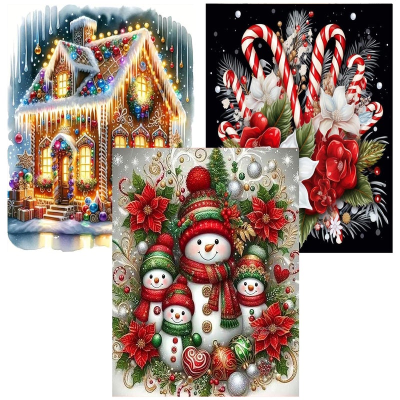 Meothan Christmas Diamond Art Kits for Adults 3 Pack Snowman Candy House Diamond Painting Kits for Adults 5D DIY Round Full Drill Gem Art Paint by Diamonds Dots Crafts Kits for Home Decor Gift 12x16inch - Image 2
