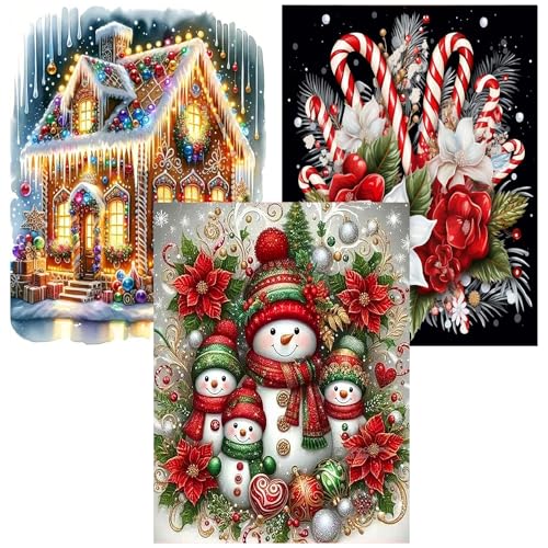 Meothan Christmas Diamond Art Kits for Adults 3 Pack Snowman Candy House Diamond Painting Kits for Adults 5D DIY Round Full Drill Gem Art Paint by Diamonds Dots Crafts Kits for Home Decor Gift 12x16inch - Image 1