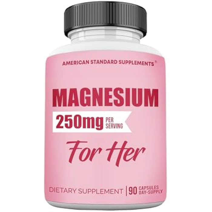 American Standard Supplements مغنيسيوم جليسينات للنساء 250mg لكل كبسولة واحدة، مغنيسيوم جليسينات مخلبي لها، 90 كبسولة، إمداد لـ 90 يوم - Image 1